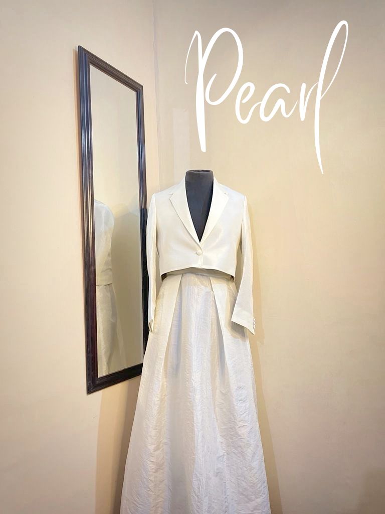 Pearl Ivory Cropped Blazer & Maxi Skirt Co-ord Set – DEEBA'S