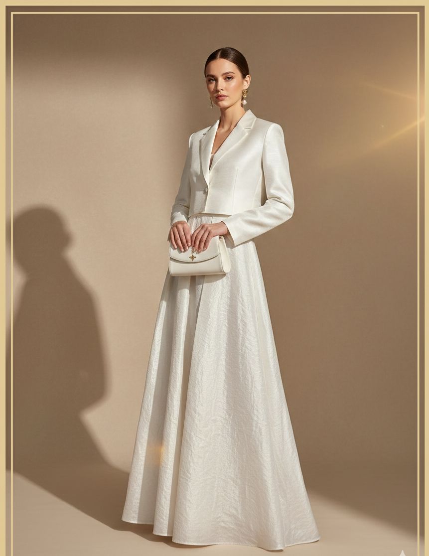 Pearl Ivory Cropped Blazer & Maxi Skirt Co-ord Set – DEEBA'S