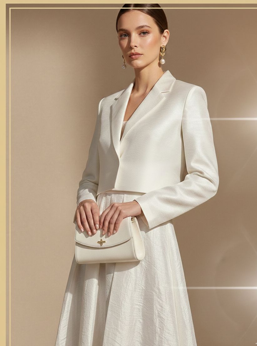 Pearl Ivory Cropped Blazer & Maxi Skirt Co-ord Set – DEEBA'S