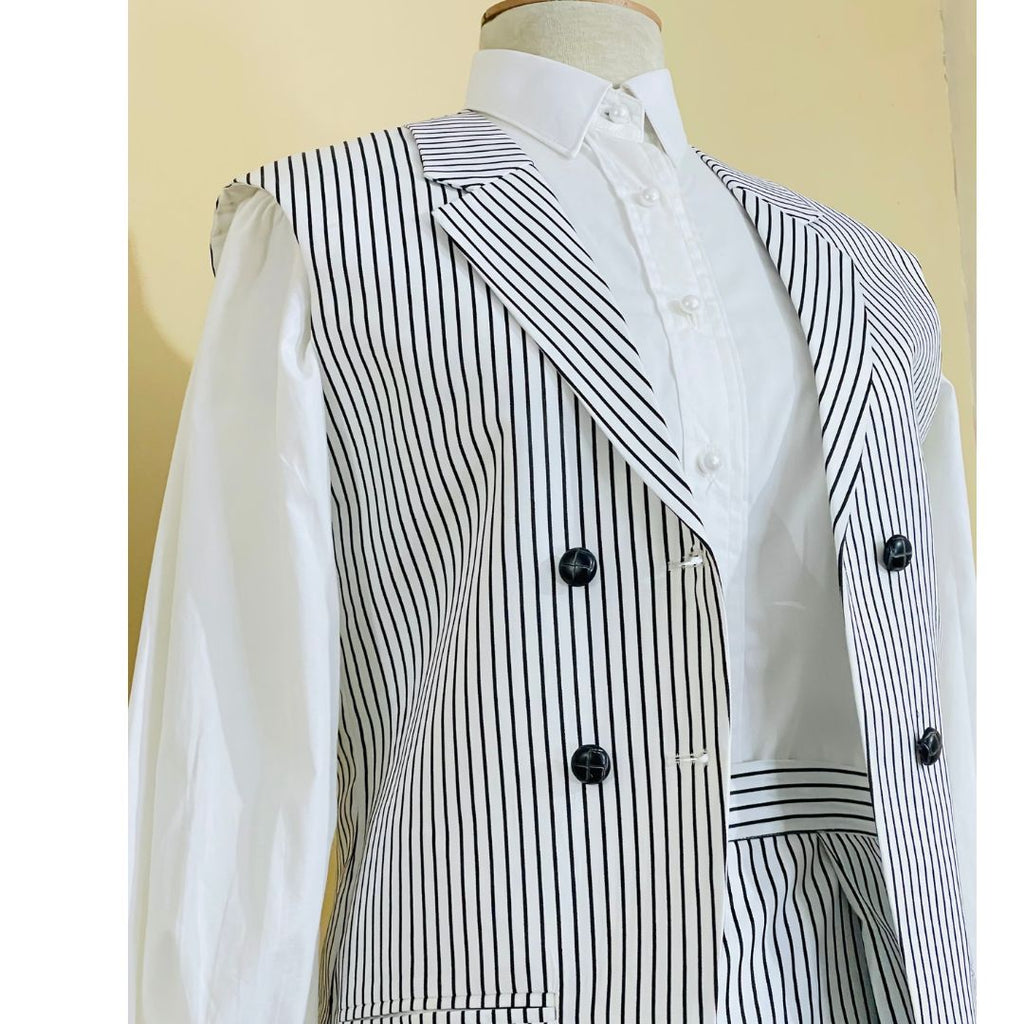 Monochrome Pinstripe Waistcoat & Maxi Skirt Co-ord Set – DEEBA'S