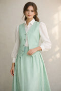 Mint Stripe Waistcoat & Pleated Maxi Skirt Co-ord Set – DEEBA'S
