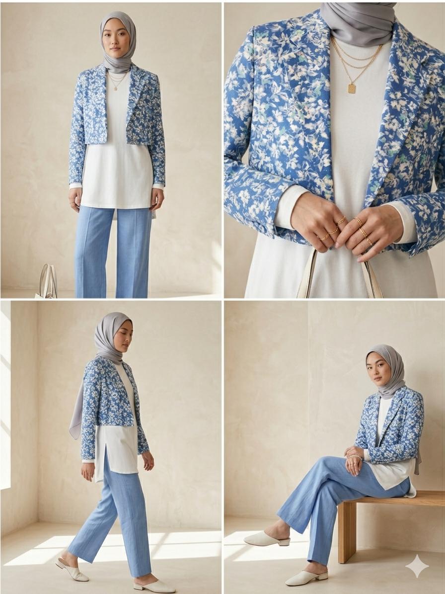 Azure Bloom Cropped Floral Blazer – DEEBA'S